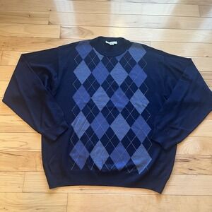 Turnbury Sweater Crew Neck Men 48 Blue Argyle Wool Blend Italy Dadcore Old Money